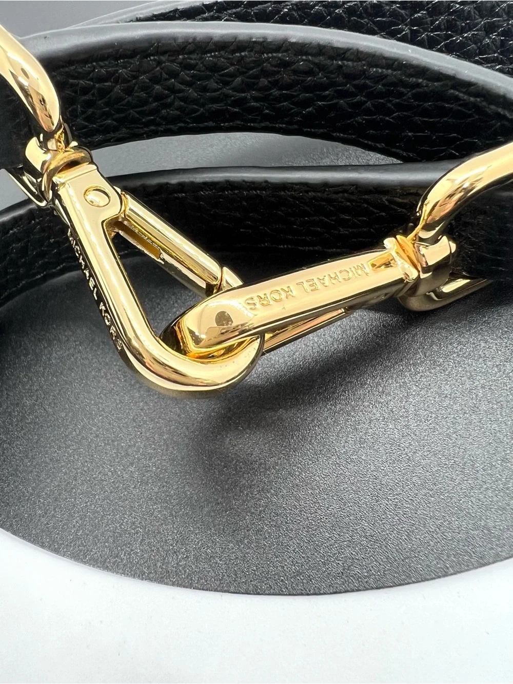 Michael Kors Black Pebbled Leather Adjustable Crossbody Bag Strap Gold Tone